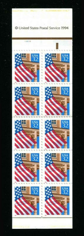 # 2921a Flag Over Porch 32¢ Booklet Pane of 10  MNH  1996