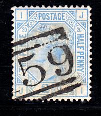 Great Britain used #68 2 1/2p Victoria Plate 20 Position JI