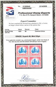 573 Mint,OG,NH... Centerline Block of 4... PSE Graded 98-Superb