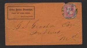 $US Sc#64 pink on steamship cover, Weiss Cert., Cv. $775