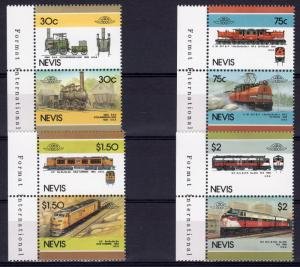 Nevis 1986 TRAINS & LOCOMOTIVES 4 Pairs (8v) Perforated Mint (NH)