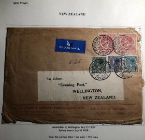 1938 Amsterdam Netherlands Airmail Press Agency Cover To Wellington New Zealand
