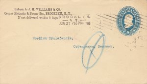 United States 1898 Brooklyn Cancel J.H. Williams & Co. Pre Paid Envelope Rf45665