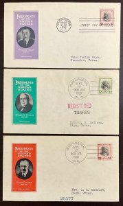 832-834  IOOR Cachets Set of 3 high value matched $1 thru $5 FDCs 1938