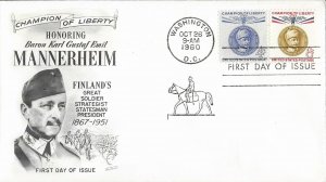 1960 FDC, #1165-1166, 4c/8c Karl Gustaf Emil Mannerheim, Fleetwood