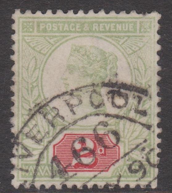 Great Britain 1887 QV 2d Green & Carmine Rose Jubilee Sc#113 Fine U