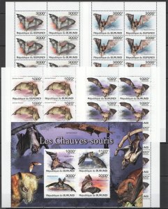 A0932 2011 Burundi Fauna Wild Animals Bats !!! 10Set+1Kb Mnh