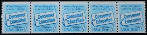 U.S. Mint Stamp Scott #2005 20c Consumer Education Plate # Strip/5 w/ Line Pair