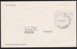 NORFOLK IS 1963 Official cover to Australia................................B3644