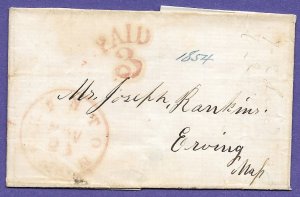 CLINTON, MS. -ERVING, MS. c1854  STAMPLESS FOLDED COVER ONLY, US POSTAL HISTORY.