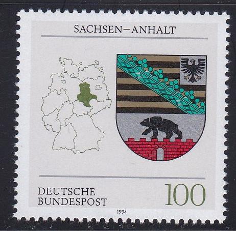 Germany # 1712, Saxony - Anhalt, Coat of Arms & Map, NH, 1/3 Cat