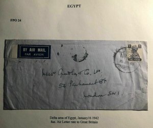1942 Delta Area Egypt Indian Base Censored Airmail Cover To London England