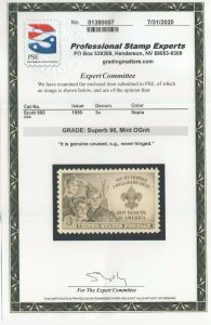 #995 Graded Superb 98 Mint OG NH w/PSE Cert. SMQ $60 (JH 9/4/2020) 
