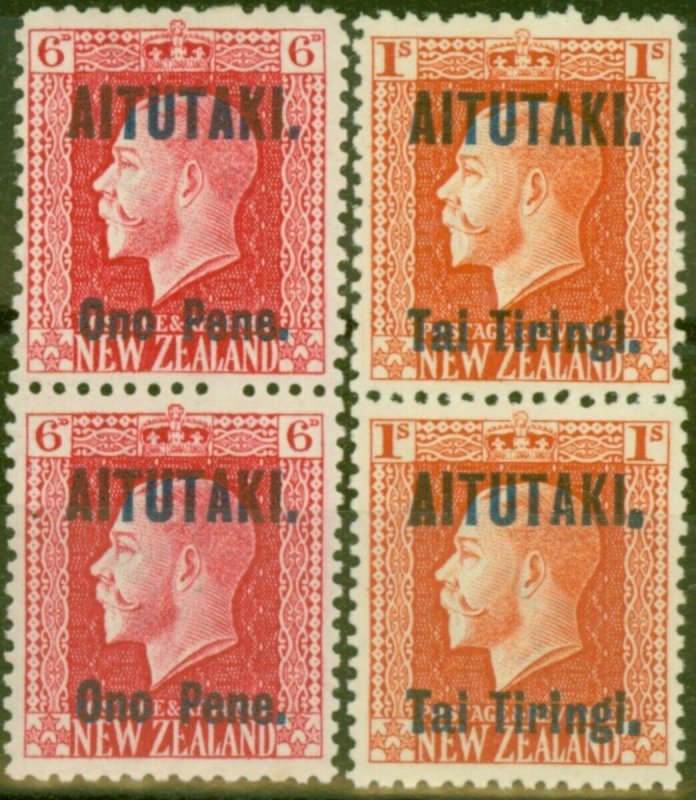 Aitutaki 1916-17 set of 2 Vertical Pairs SG13b-14b Fine Lightly Mtd Mint