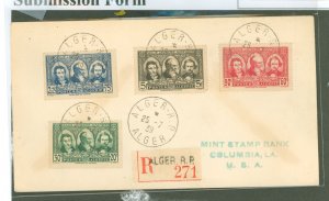 Algeria B28-31 1939 Pioneers of the Sahara; complete set on registered cover.  2022 Y&T values used set off-cover at euro 65.  S