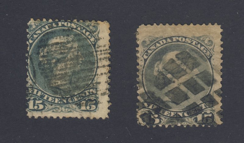 2x Canada Large Queen Used Stamps #30-15c VG/F #30b-15c VG Guide Value = $100.00