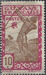 French Guiana 114 (mh) 10c Carib archer, magenta & brown (1929)