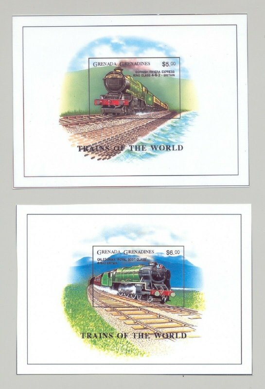 Grenada #1869-72 Trains 2v M/S of 6 & 2v S/S w/ Borders Imperf Chromalin Proofs
