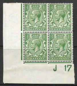 N14(6) ½d Bright Green Control J17 Imperf block of 4 UNMOUNTED MINT