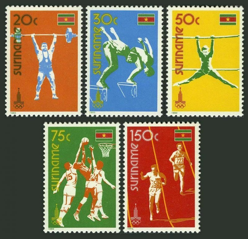 Surinam 552-556,MNH.Michel 905-909. Olympics Moscow-1980.Weight lifting,Diving,