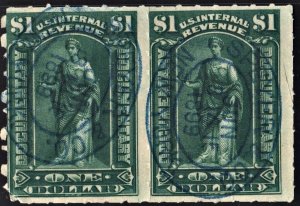 R173 $1.00 Documentary Stamp: Horizontal Pair (1898) Circular Date Stamped