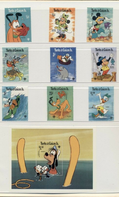 DISNEY STAMPS, 8 DIFFERENT SETS FROM DIFFERENT COUNTRIES IN FOLDERS