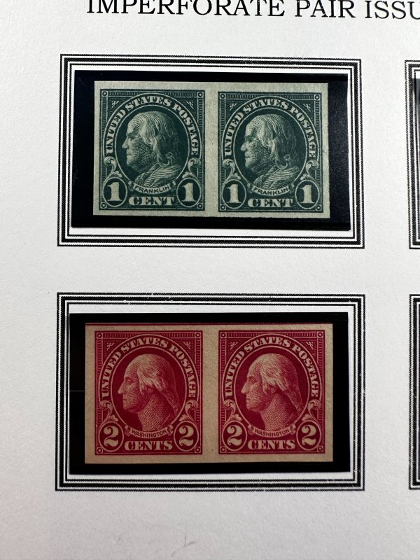 US Scott #575, 576, 577, 611 Imperforate pairs on White Ace Sheet