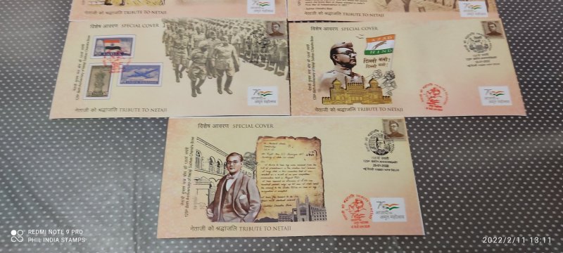 India 2022 Subhash Chandra Bose Birth Anni. 5 Diff. Cancellation Special Covers