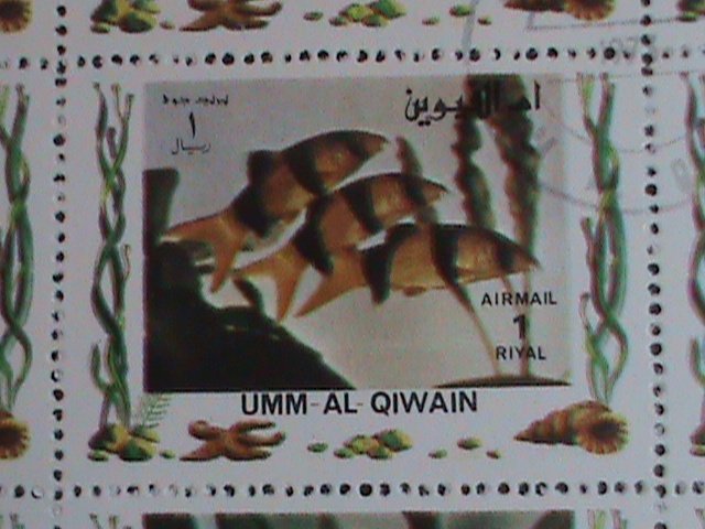 ​UNN AL QIWAIN :MARINE LIFE-TROPICAL FISHES STAMPS CTO LARGE FULL SHEET VF