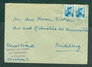 Germany. Saar 1948 Cover. Homburg. 2 x 9Fr. Sc. 196. Adr: Heidelberg, Germany