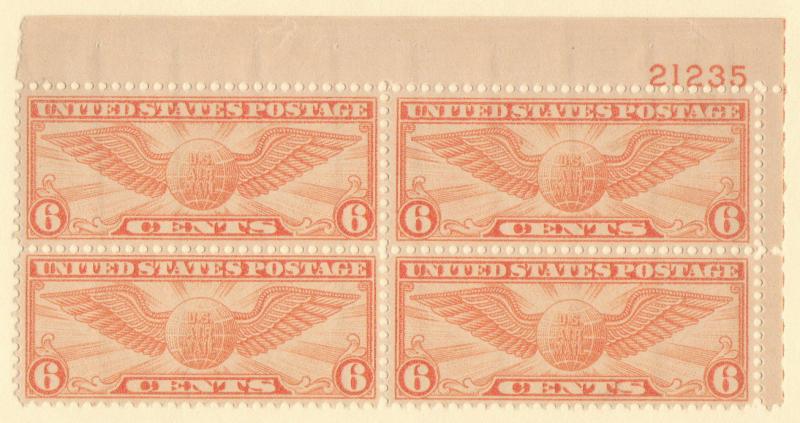 US SC #C19 MNH PB4 1934 6c Winged Globe #21235, CV $20.00