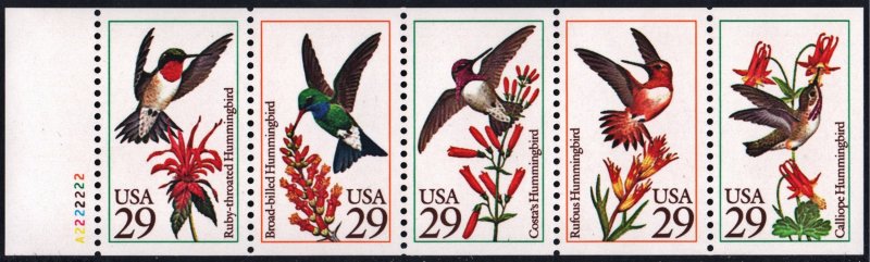 SC#2642-46 29¢ Hummingbirds Unfolded Booklet Pane (1992) MNH