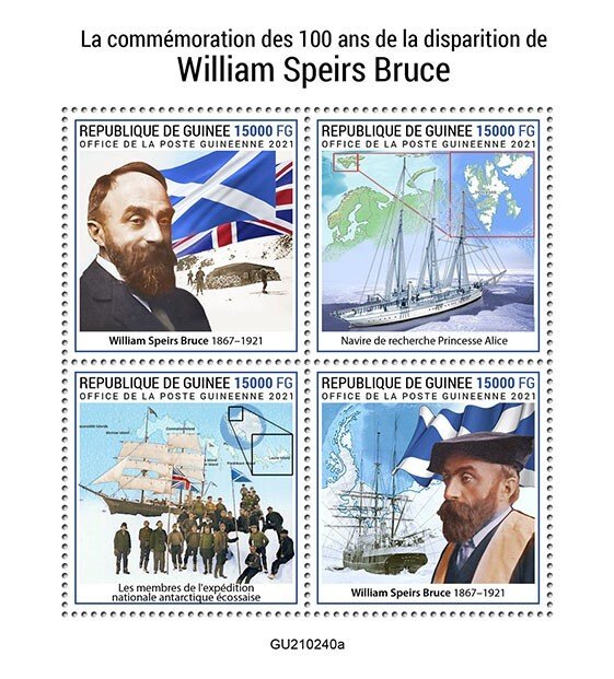 GUINEA - 2021 - William Speirs Bruce - Perf 4v Sheet -Mint Never Hinged