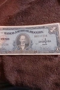 CUBA.1960.JOSE MARTI.BANCO NACIONAL DE CUBA.1 PESO.SERIE B.953723A.Circulated.