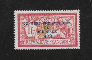 FRANCE #197 MNH -XF-1923 Bordeaux Congress Ovpt  FREE INSURED SHIPPING