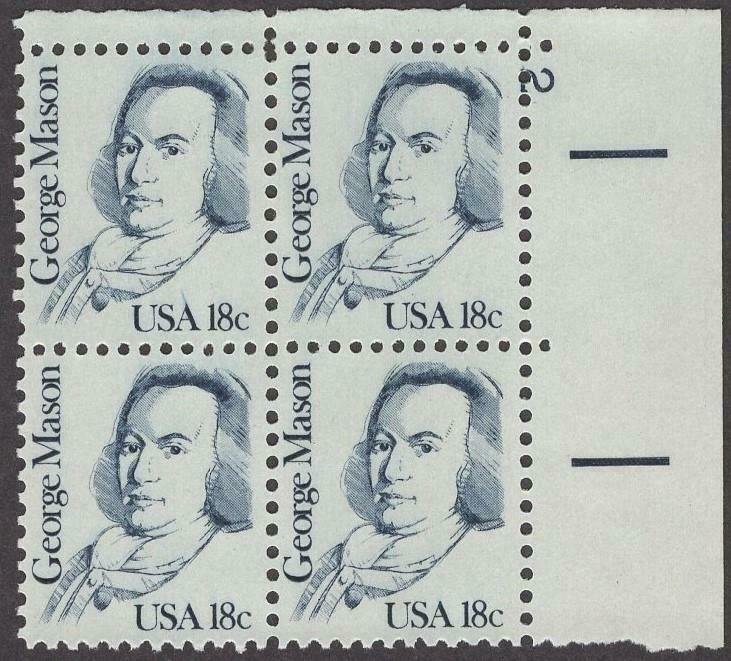 Scott # 1858 - US Plate Block Of 4 - George Mason - MNH - 1981