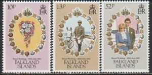 1981 Falkland Islands - Sc 324-6- - MNH VF - 3 single - Royal Wedding