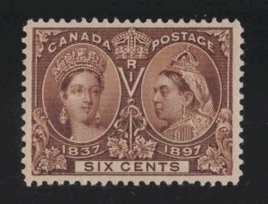 Canada Sc #55 (1897) 6c yellow brown Victoria Diamond Jubilee Mint VF H