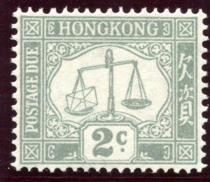 Hong Kong 1938 KGVI Postage Due 2c grey MLH. SG D6