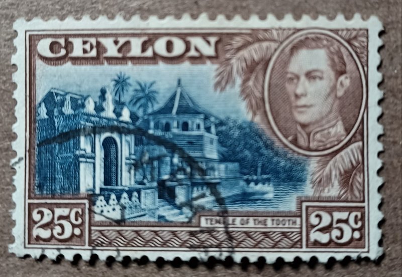 Ceylon #284 25c Temple of the Tooth & Geroge VI USED (1938)