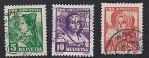 Switzerland # B73-75, Portraits, Used, 1/3 Cat.