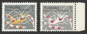 AUSTRALIA 1973 Banded Shrimp 1c variety 'yellow OMITTED'. ACSC 635cb cat $2000.