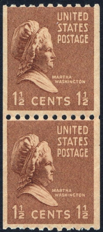 SC#849 1½¢ Martha Washington Coil Pair (1939) MNH