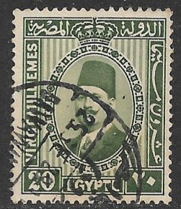 EGYPT 1927-37 20m Olive Green KING FUAD Portrait Issue Sc 142 VFU
