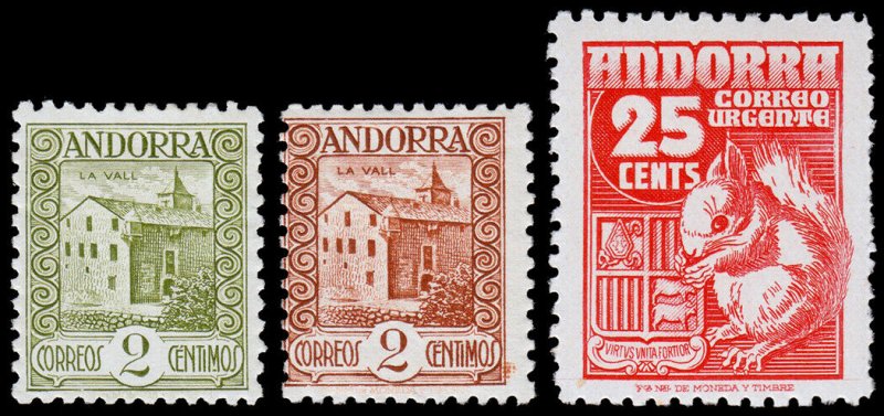 Spanish Andorra Scott 13, 25, E5 (1929-49) Mint H/LH VF, B