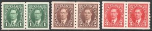 Canada SC#238-240 1¢-3¢ King George VI Coil Pairs (1937) MNH