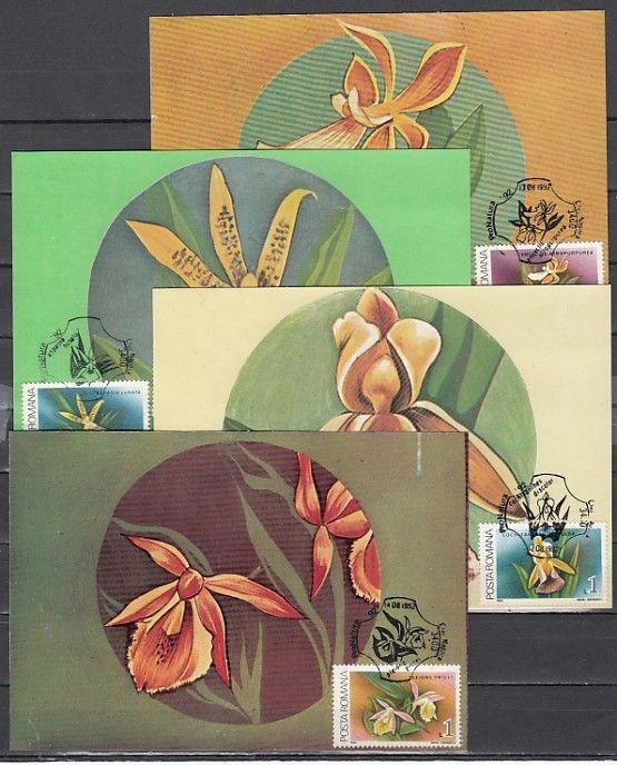 Romania, AUG/92. Orchid cancels on 4 Max Cards.