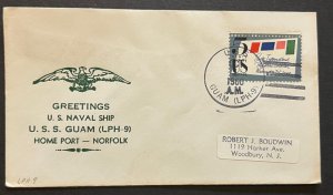Naval Cover - USS  GUAM LPH-9 OCT 1968 GREETINGS FROM NORFOLK Navy Cachet