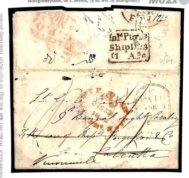 GB WALES INDIA MAIL *Newtown* Montgomerys Military Cross-written EL 1832 M62a 