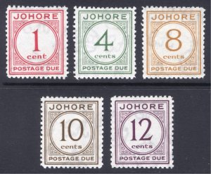 Malaya Johore 1938 1c-12c Post Due SG D1-D5 Scott J1-J5 MVLH Cat £200($262)